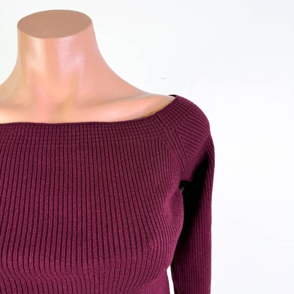 7 For All Mankind Wool Blend Boat Neck Ribbed Knit Sweater Top Burgundy XL NWT - Picture 3 of 11
